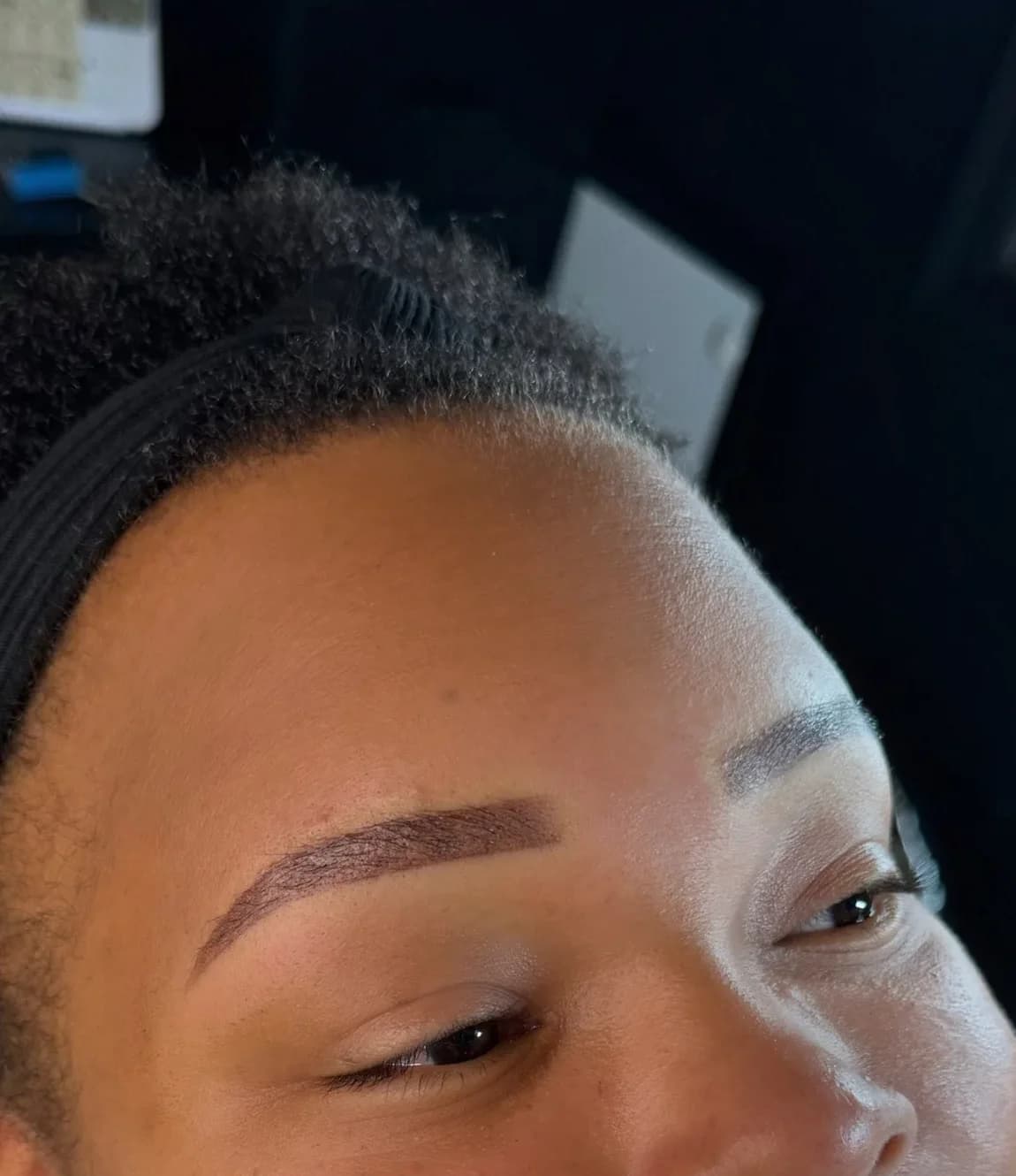 The same client's full nano combo brows, crisp strokes blended into soft shading
