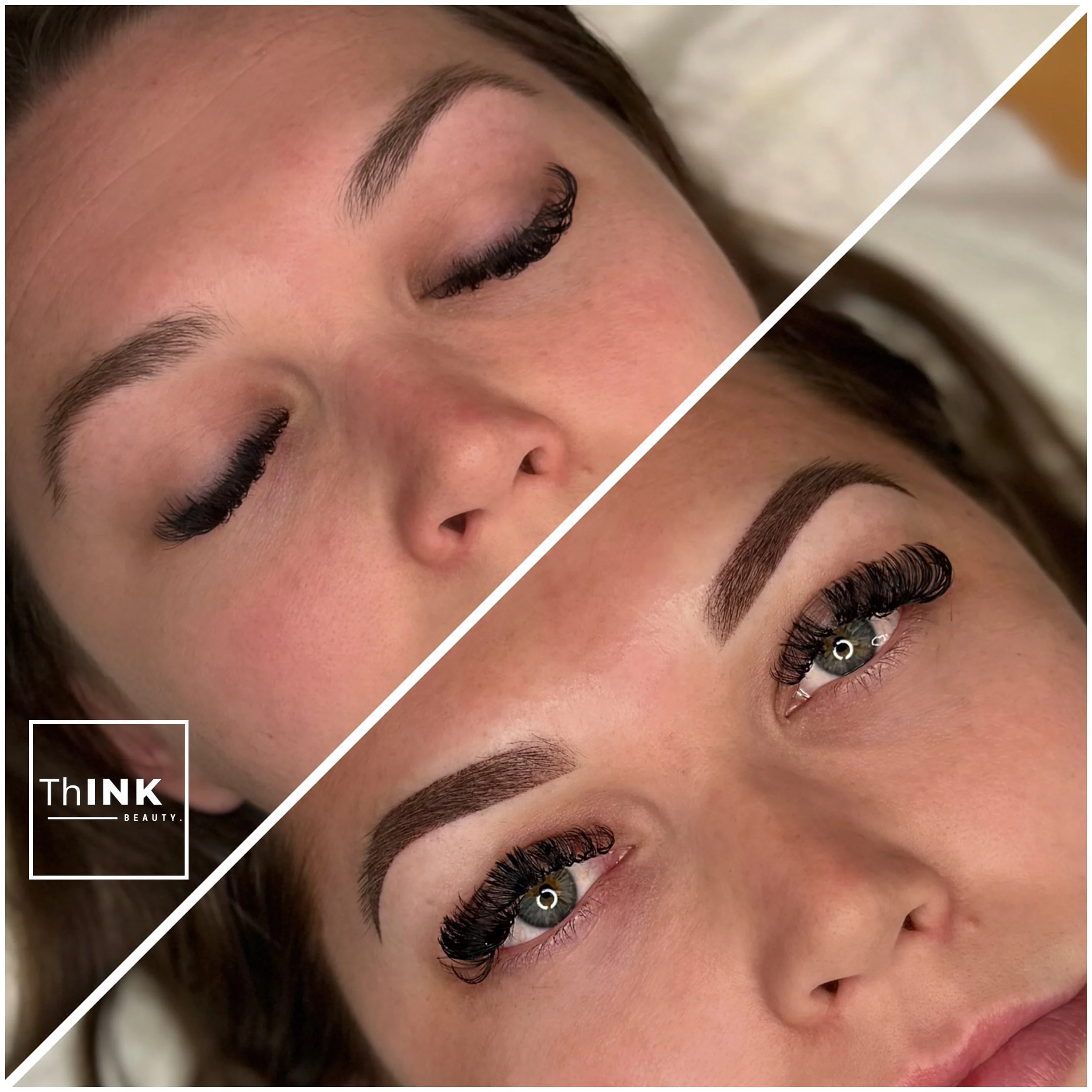 Permanent brows shown split against the client's natural brow