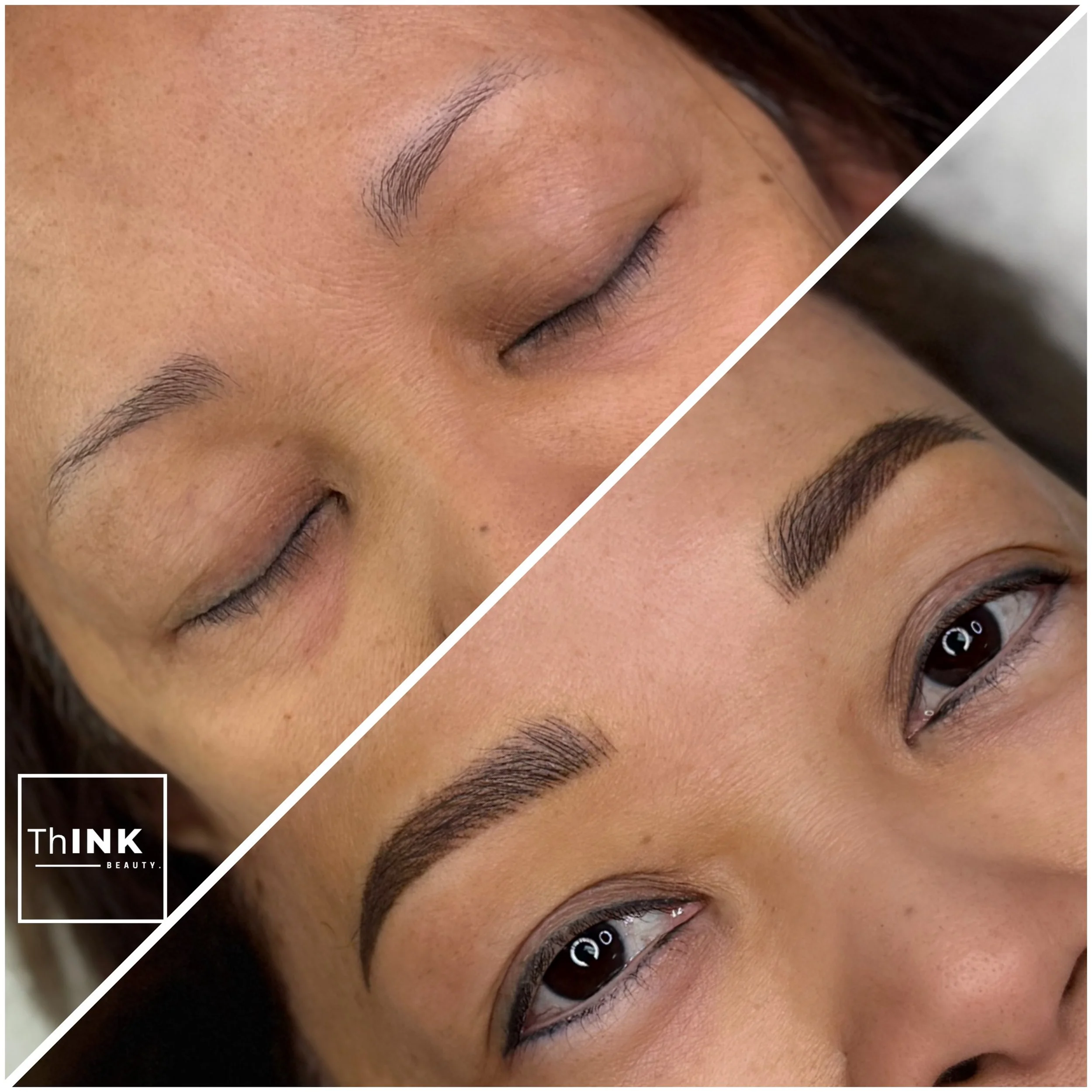 Permanent brow result split against the untreated brow