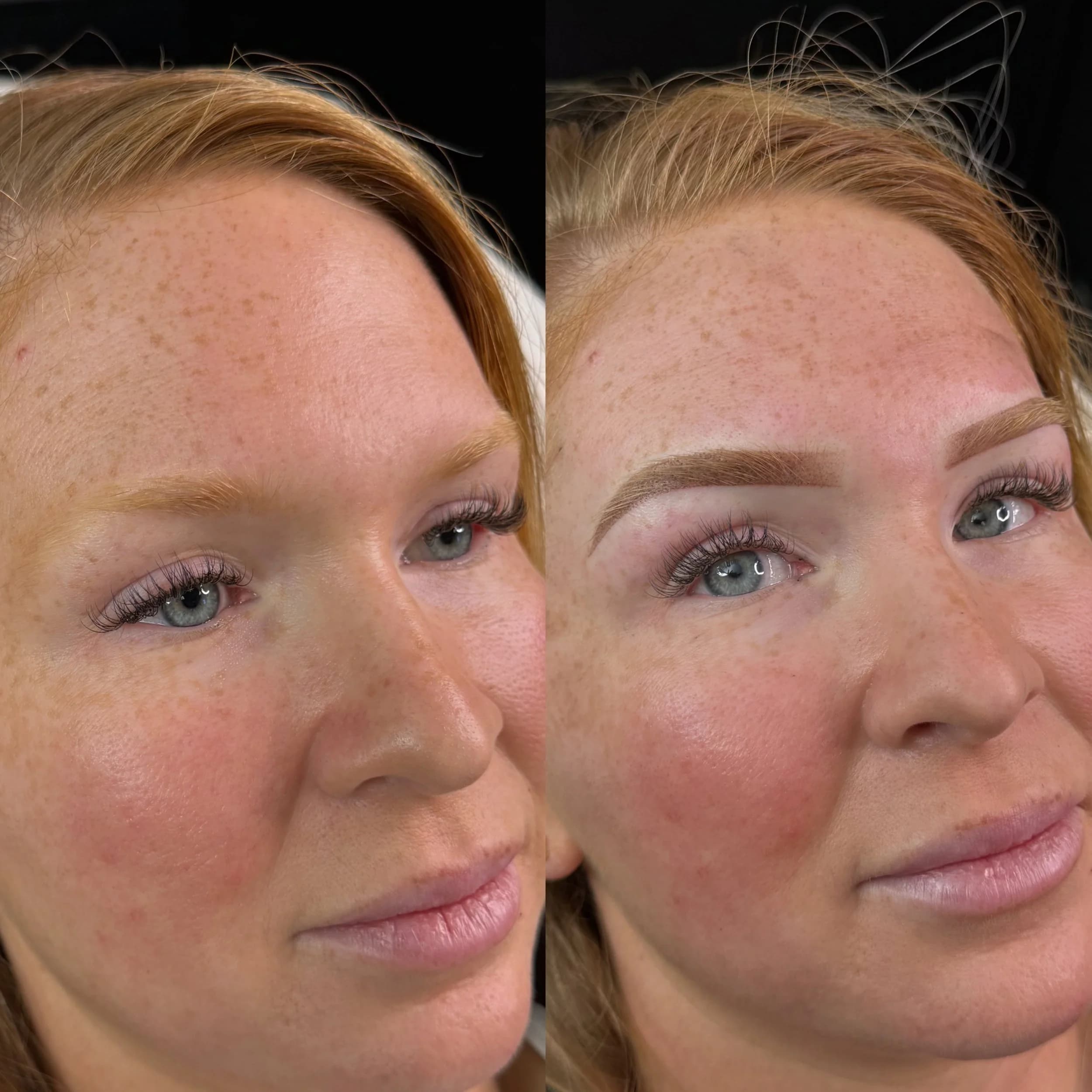Permanent brows softening a sparse natural shape