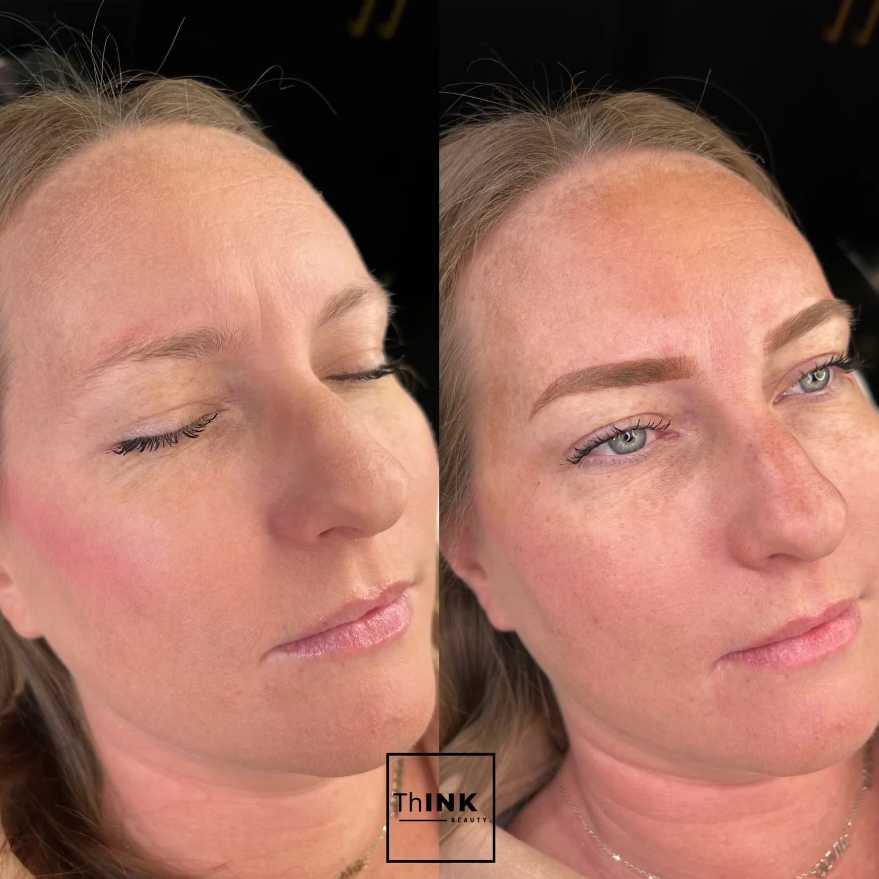 Brow result on a fair-skinned client, before and after