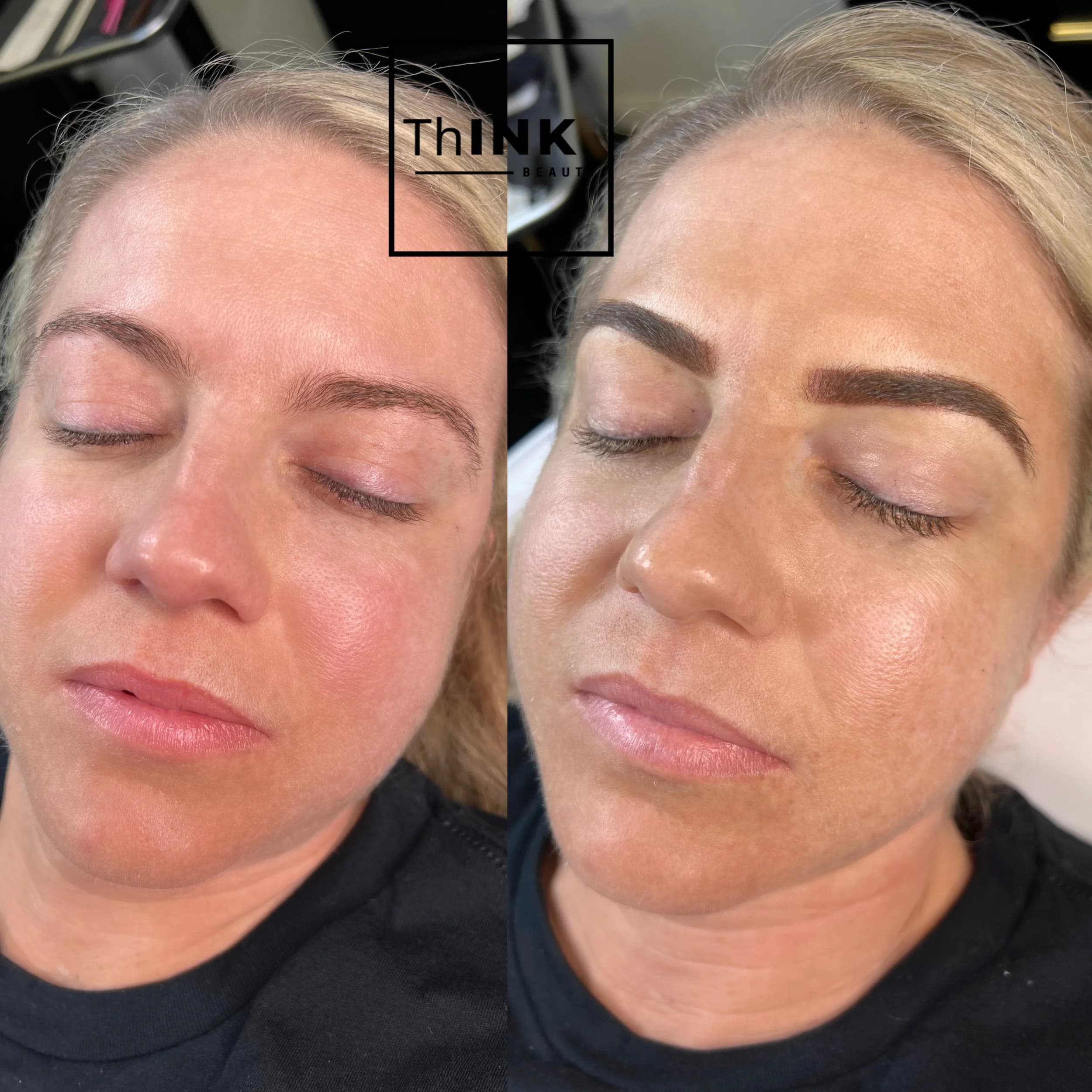 Permanent brows on a blonde client, before and after