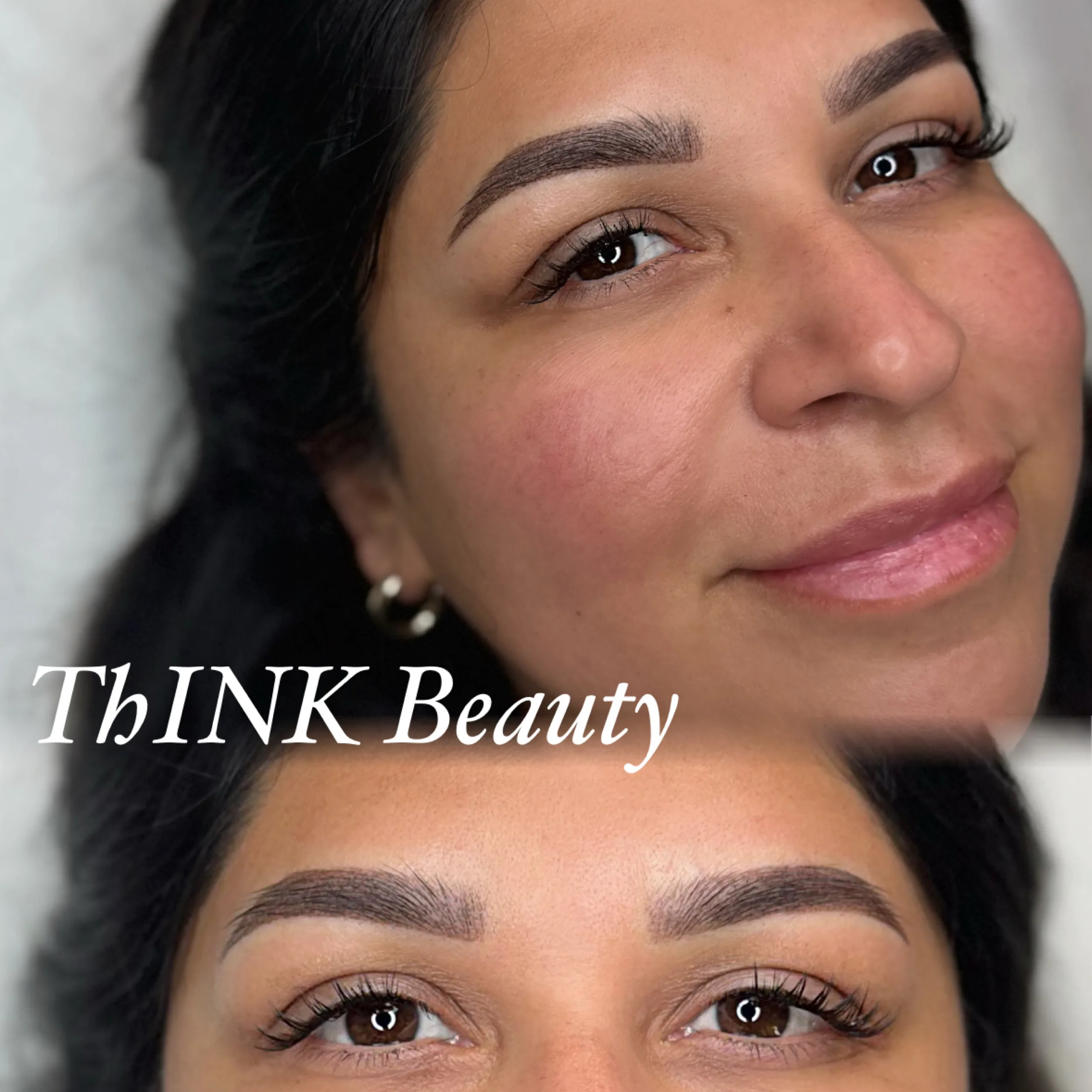Ombré powder brows shown in profile and straight on