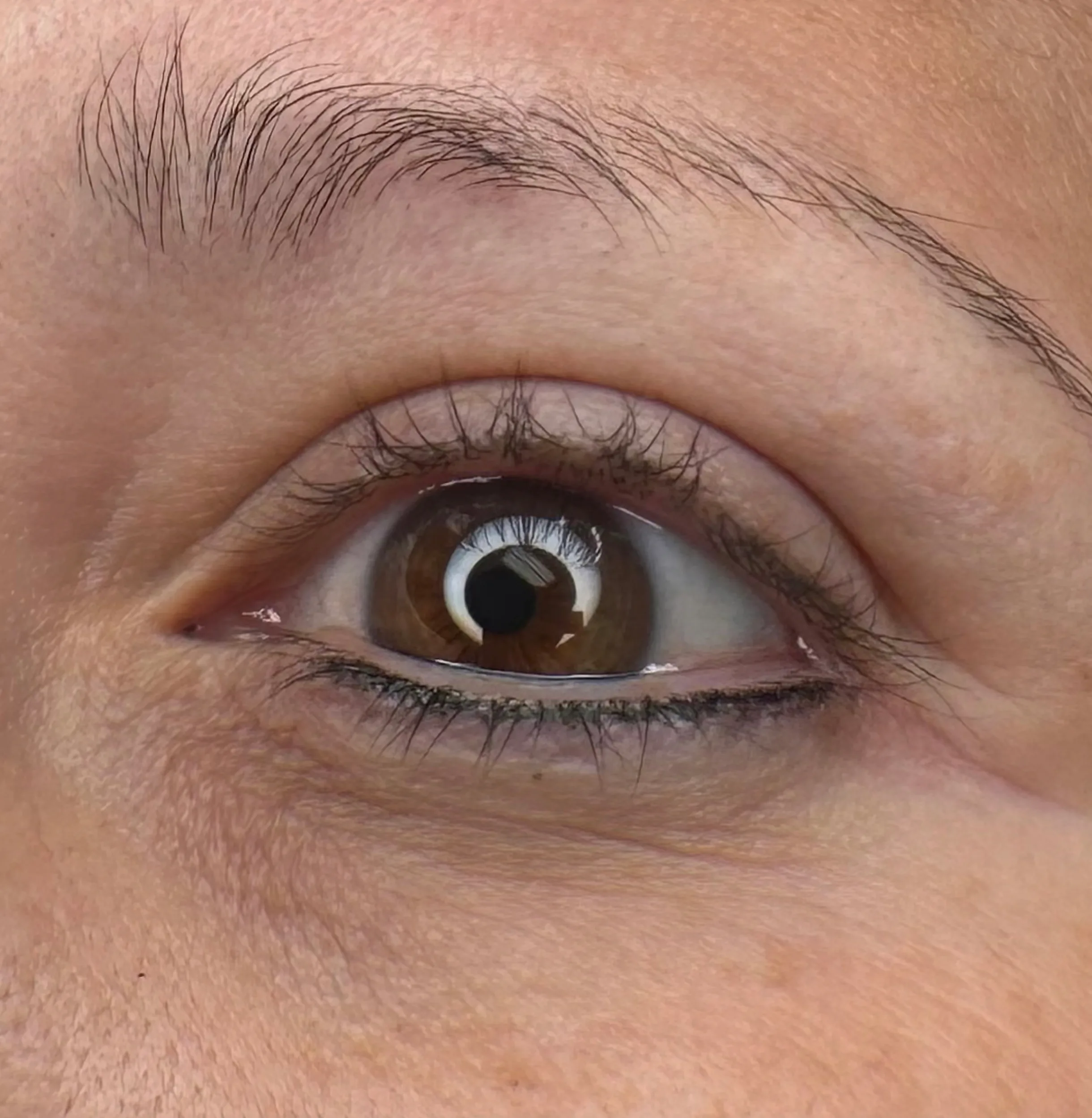 A subtle lash enhancement on an open brown eye