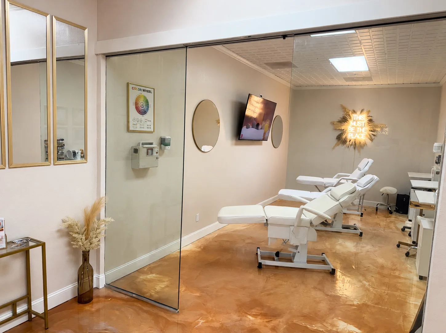 The ThINK Beauty studio in Lodi, with treatment chairs and workstations