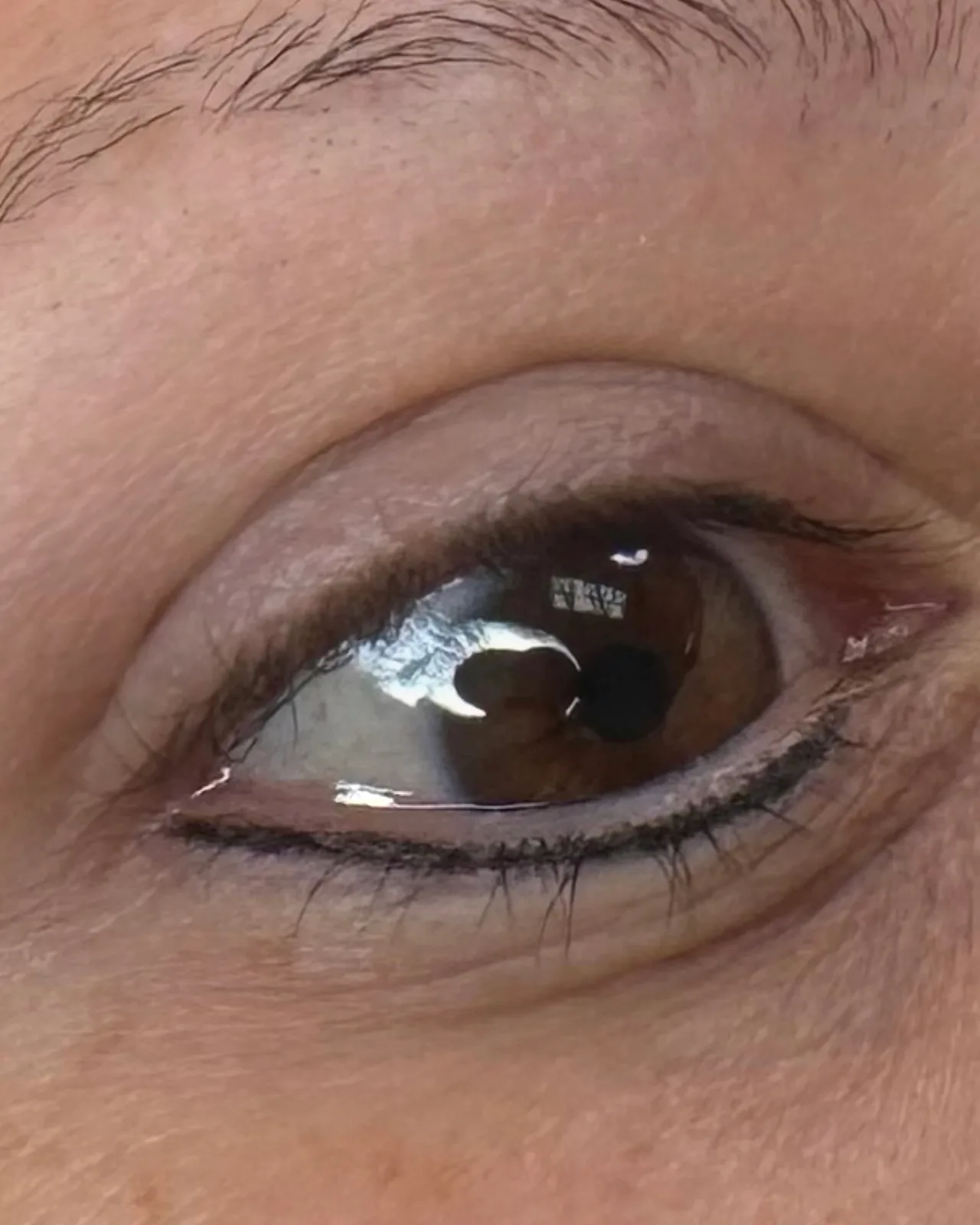 Healed permanent eyeliner along a client's upper and lower lash line